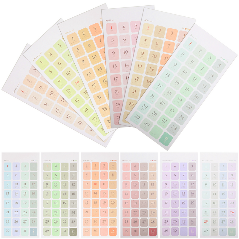 12 Sheets Portable Calendar Stickers Multi-function Planner Tabs Household Book Tabs