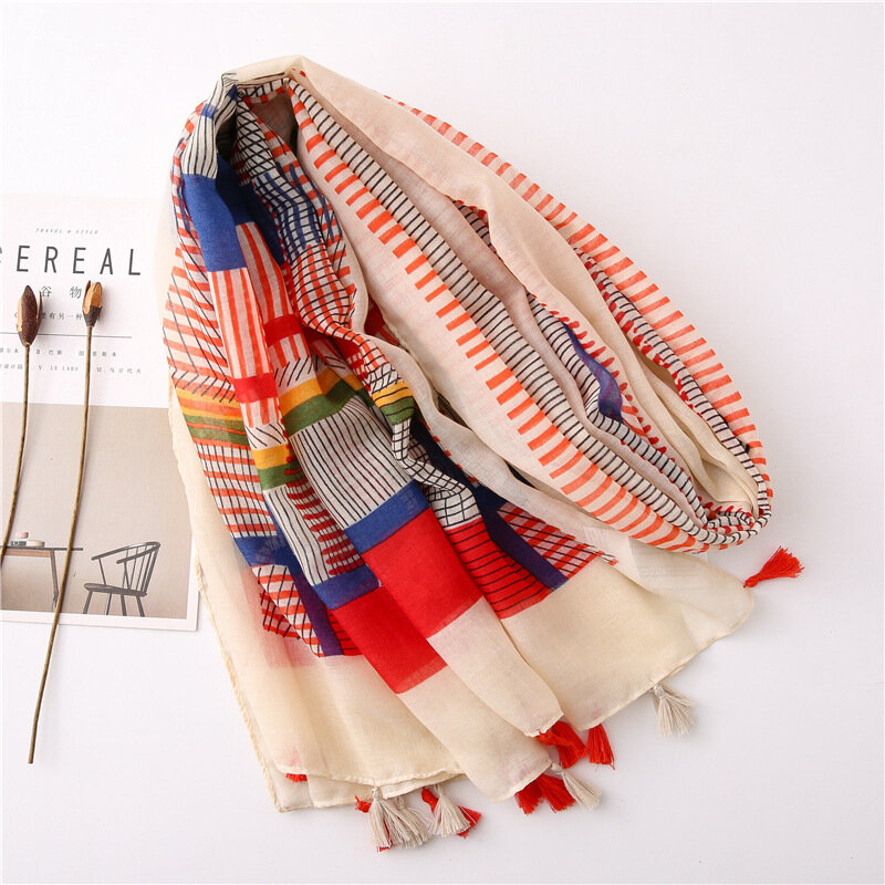 Banda nna muslimischen Kopftuch Outdoor Baumwolle und Leinen Schal die vier Jahreszeiten warmen Quaste Schal beliebte Print Strand tuch