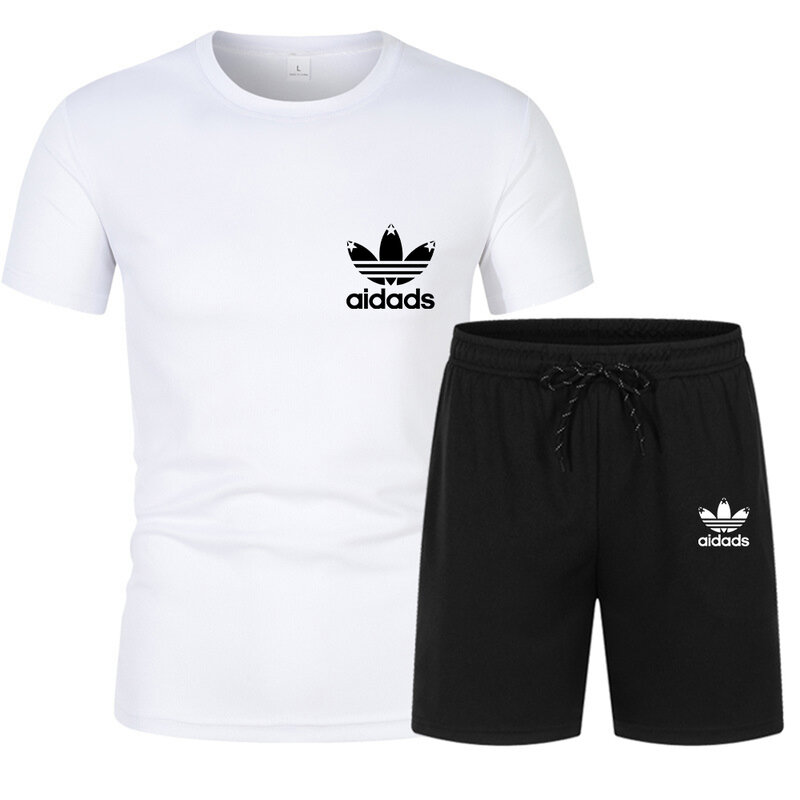 Camiseta de manga curta masculina e shorts esportivos, conjunto de corredores casual, agasalho masculino, moda verão, 2024