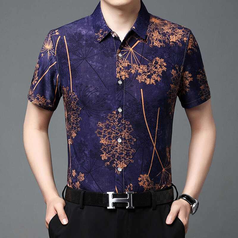 Рубашка мужская с коротким рукавом, модная блуза с отложным воротником, на пуговицах, винтажный принт, свободная повседневная одежда, лето 2024
