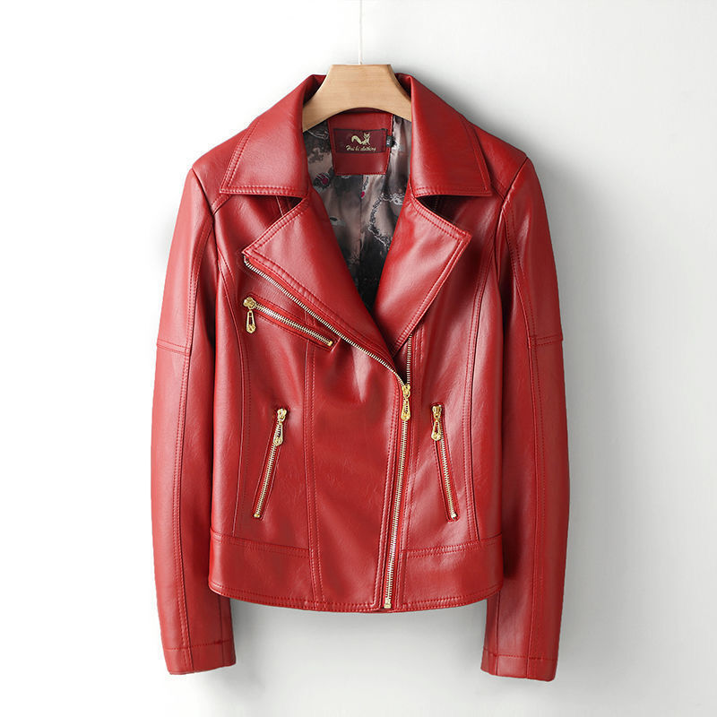 Veste de moto en cuir PU pour femmes, joker à manches longues, manteau slim à fermeture éclair, haute qualité, version coréenne, nouveau, 2024