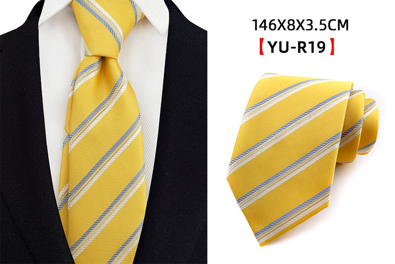 New Fashion 8cm Ties for Men Striped Silk Necktie for Business Office Gift Men's Grey Navy Neck Tie