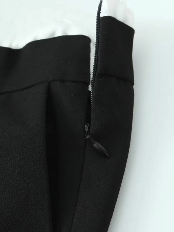 กางเกงลำลองผู้หญิงขาตรงเอวรูดกางเกงขากว้างทรงหลวมกางเกงลำลองสีดำเรียบฤดูใบไม้ร่วง2024