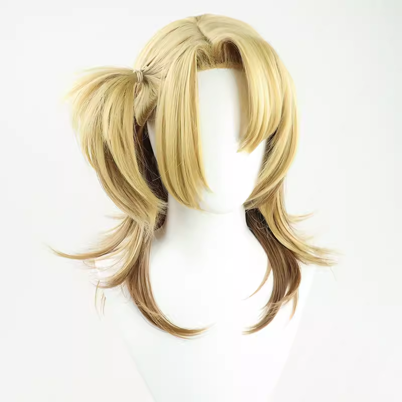 Luca Wig Cosplay serat sintetis, wig anime Vtuber nibisanji rambut pirang pendek + topi Wig