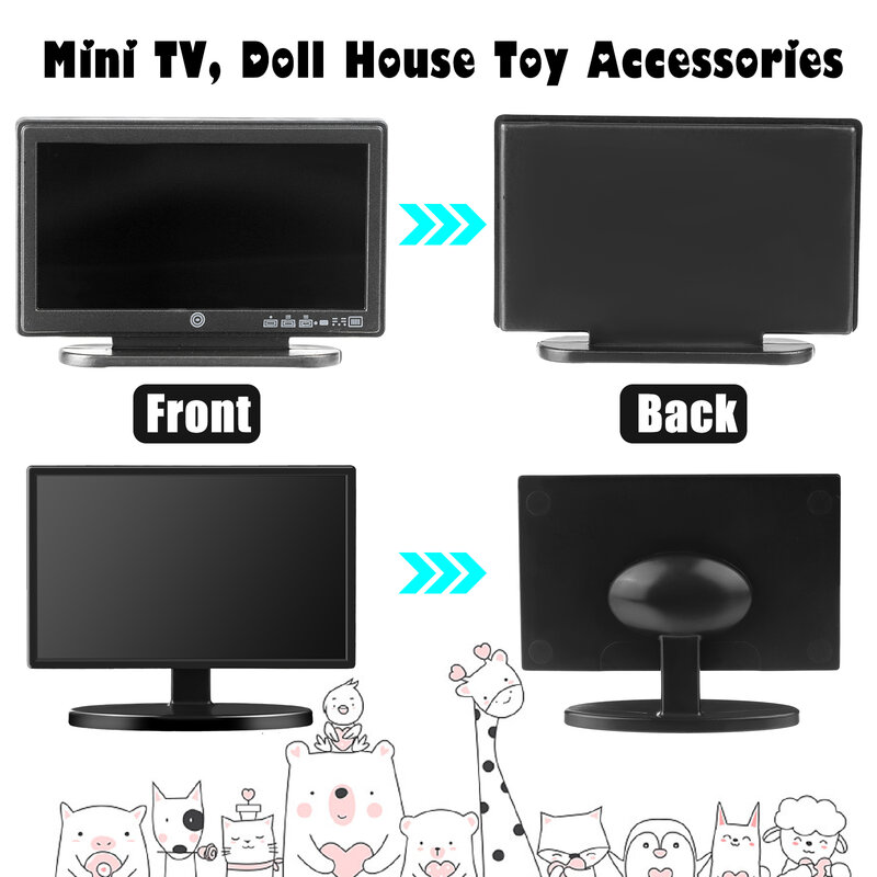 1:12ตุ๊กตา House TV รีโมทคอนโทรลจำลองตุ๊กตาเฟอร์นิเจอร์ขนาดเล็ก Living Room Decor โทรทัศน์ของขวัญสำหรับ Girl Boy