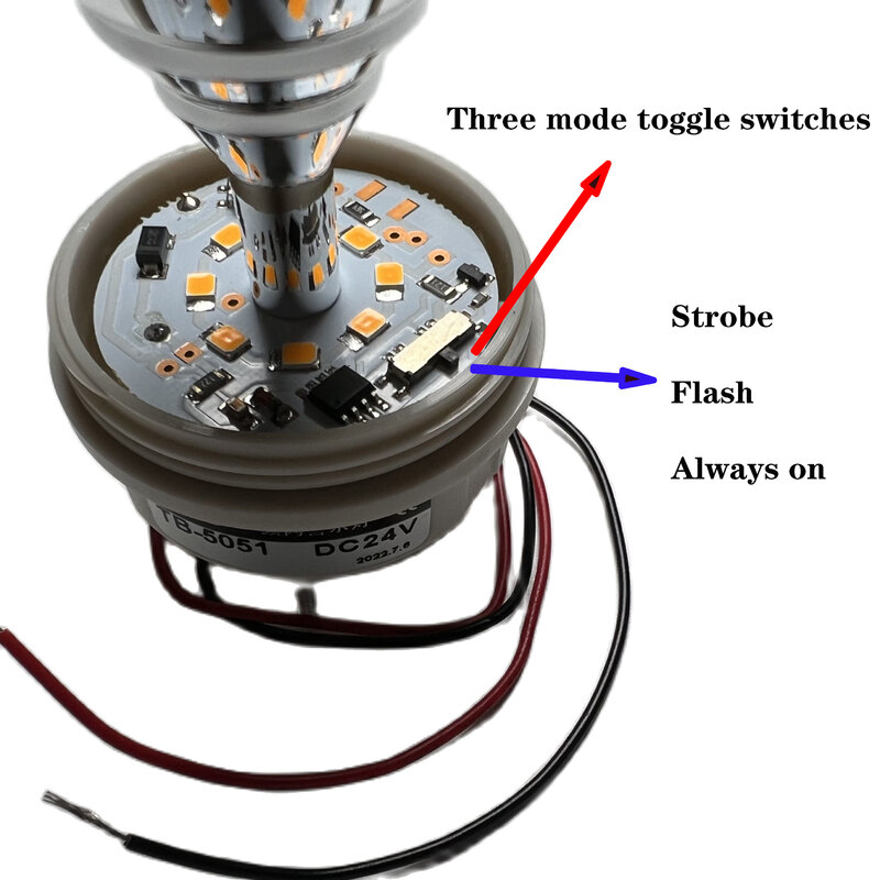 A luz de sinal pequena vermelha de Zusen, três modos comuta, flash do estroboscópio, sempre na lâmpada de advertência, TB5051-R, 12V, 24V, 110V, 220V