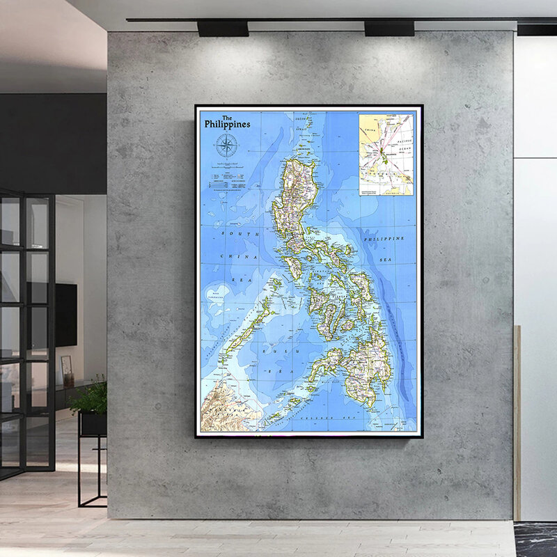 150*100センチメートル1986フィリピン地図ヴィンテージ壁アートポスター不織布キャンバスの絵画装飾カードリビングルーム家の装飾