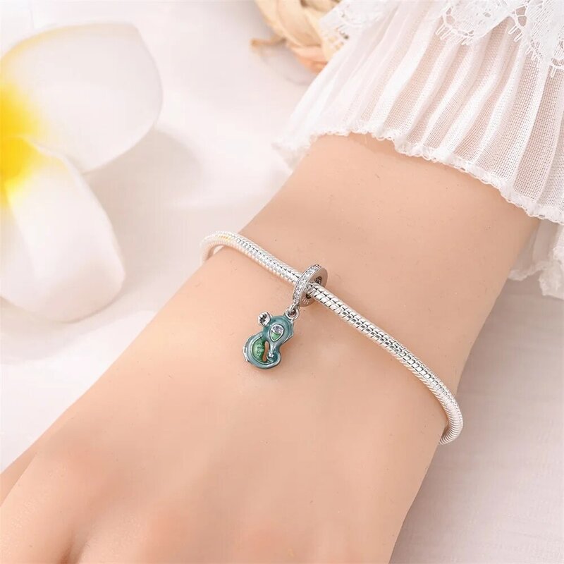 Classic 925 Sterling Silver Blue-Green Cartoon Seahorse Charm Fit Pandora Bracelet Women's Daily Cute Jewelry Accessories