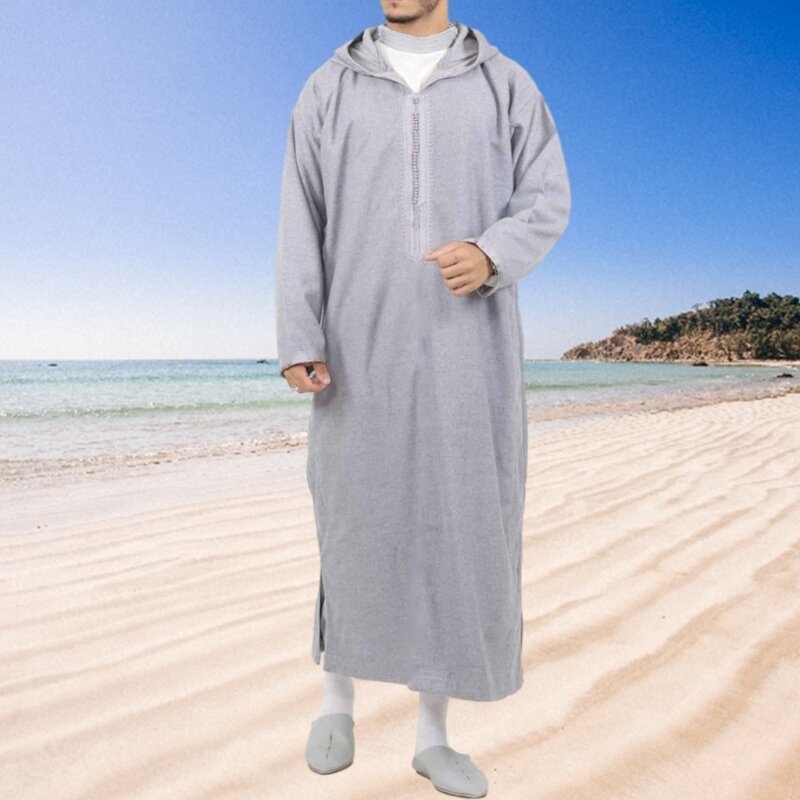 634C Muslim Kaftan Gamis Pria Muslim Gaun Lengan Panjang Kemeja Kaftan Muslim Gaun Panjang Thobe Gamis untuk Pria