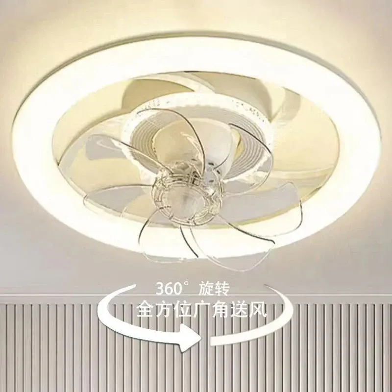Minimalista ventilador de teto invisível com luz, remoto 360 graus balançando a cabeça, quarto minimalista, luz integrada