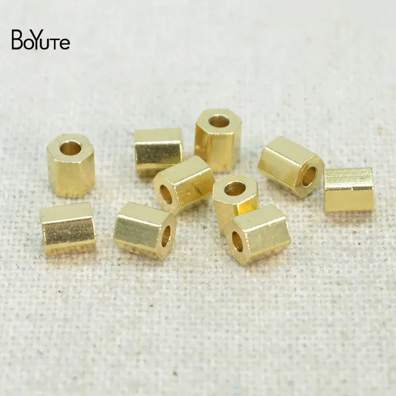 BoYuTe-Hexagonal Brass Beads, DIY Acessórios Jóias, Handmade Hole, Fornecimento de Fábrica, 4x4.5mm, 1.2mm, 100 Pcs por Lot