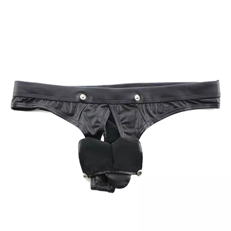 Sexy PU Faux Leather Open Crotch G-string Men U Convex G-string Low Waist Sexy Thongs Underpanties