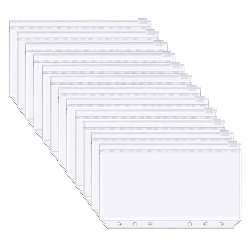 Loose-Leaf Notebook PVC Zipper Bill Bag, 6 Buraco Bill Bag, A6 Handbook Saco de armazenamento, 15 Packs, 60 Packs, Budget Planner, Stationer