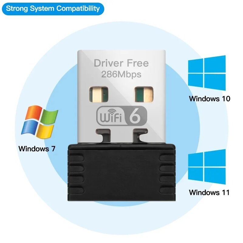 Carte réseau Mini USB WiFi 6 Dongle, adaptateur LAN Wi-Fi 2.4GHz, pilote gratuit pour PC portable Windows 7, 10, 11, récepteur 300M, 150M