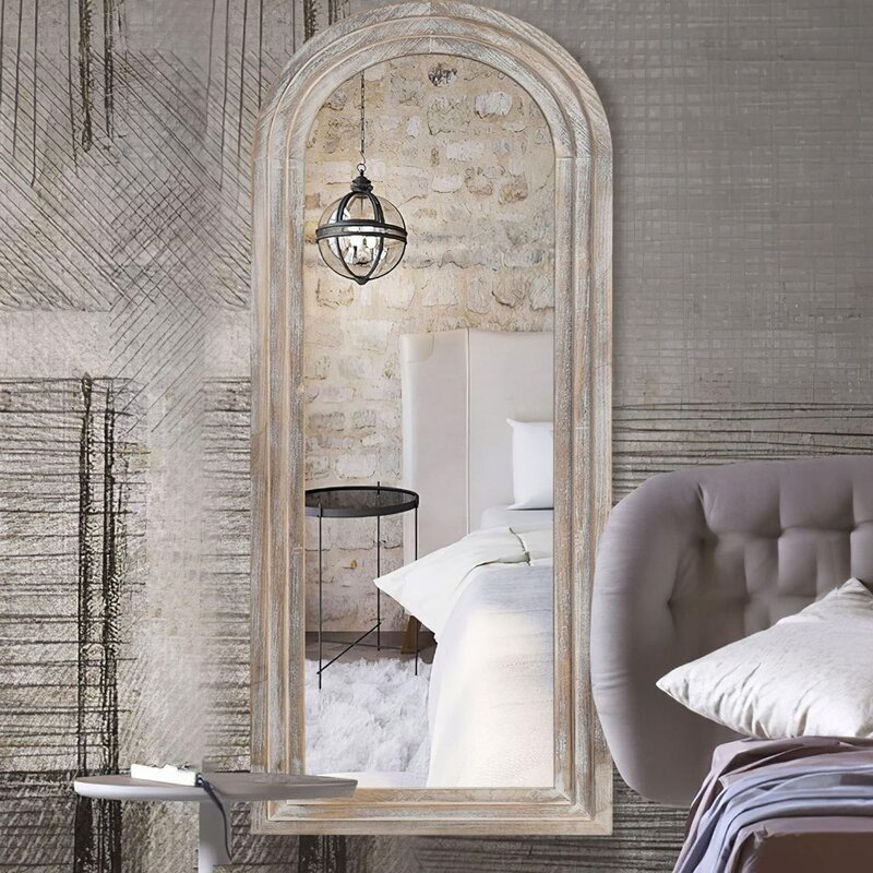 대형 거울 전신 거울, 풍화 흰색, 화물 무료 바닥 길이 거울, 침실 벽 방, 큰 홈 장식