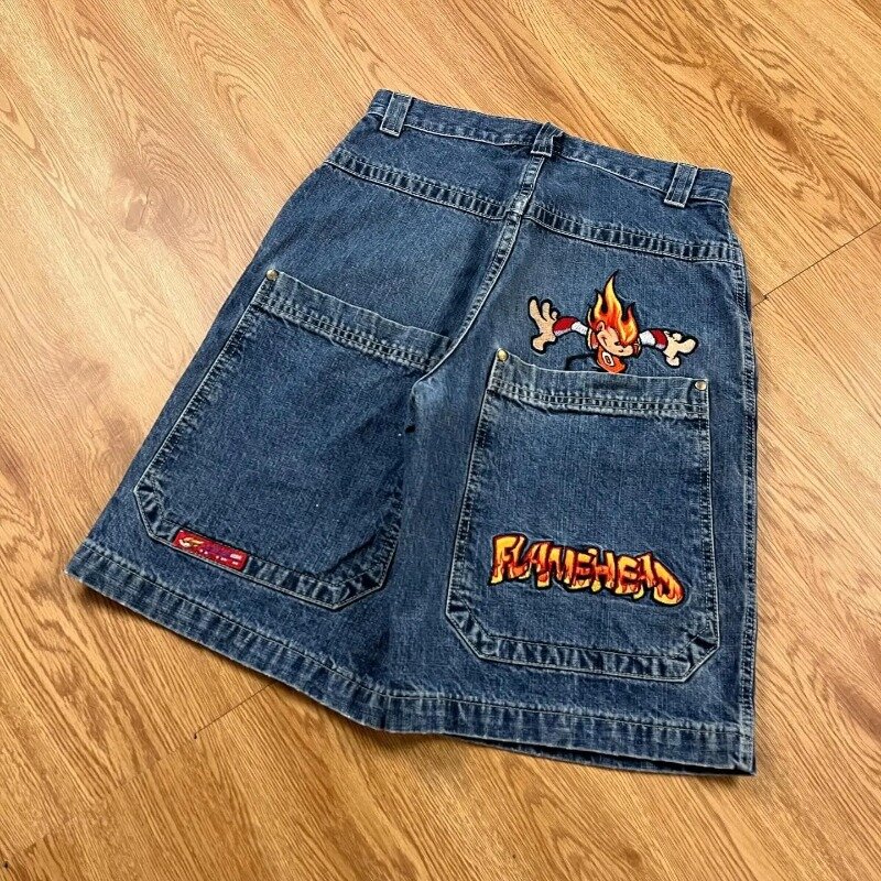 Pantalones cortos con estampado de letras para hombre y mujer, Vaqueros cortos de cintura alta, estilo Retro, Punk, gótico, americano