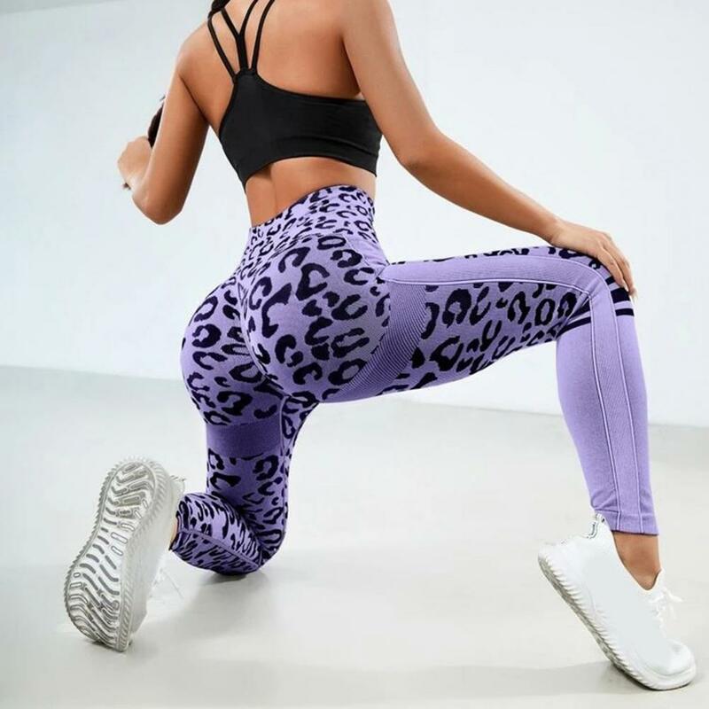 Celana olahraga wanita, celana olahraga wanita, celana Yoga lembut motif macan tutul, pinggang tinggi, celana Yoga dengan kontrol perut, pengangkat bokong, ramping