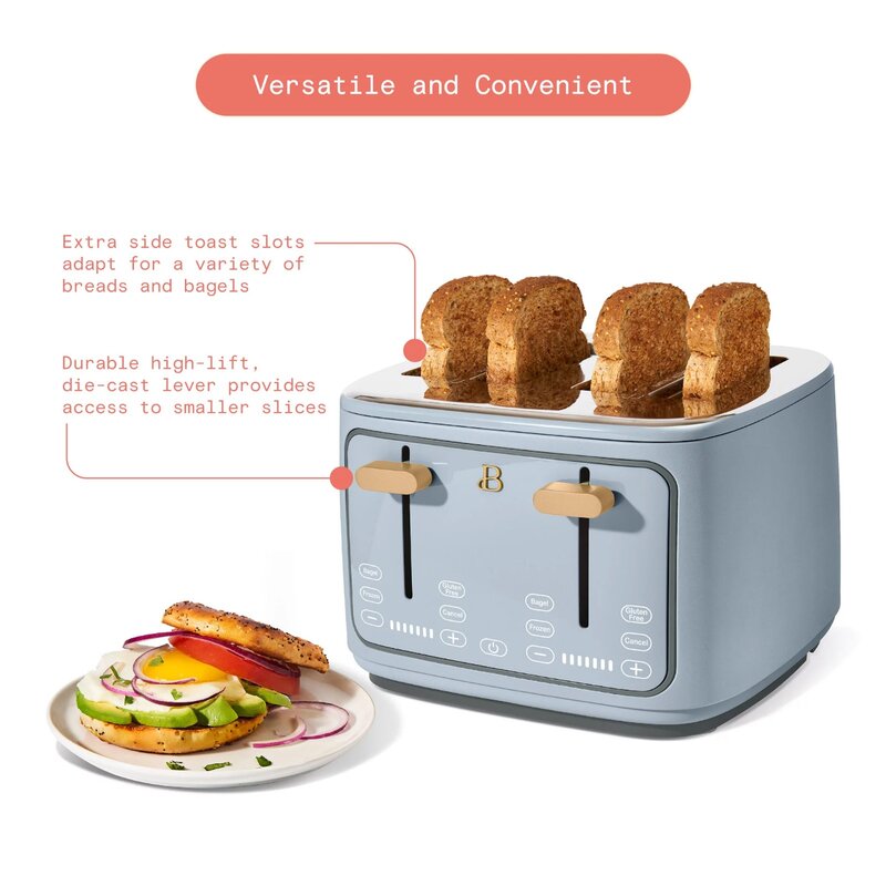 4-Scheiben-Toaster mit berührungs aktiviertem Display, kornblumen blau. Usa. neu