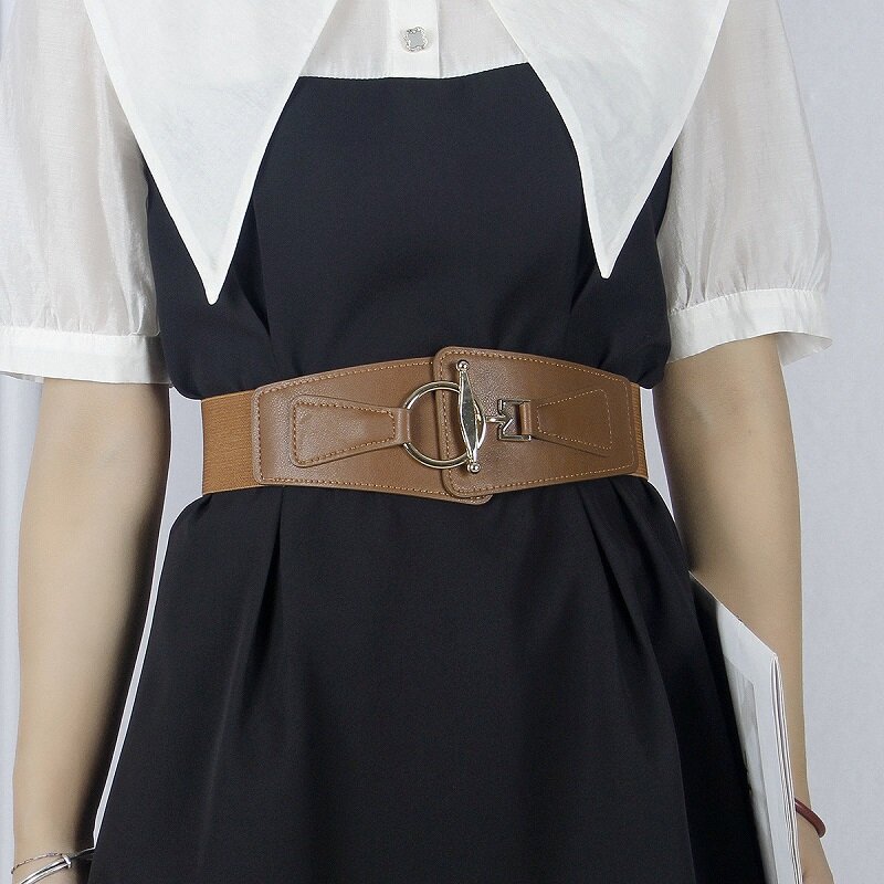 ZLY-cinturilla elástica ajustable para mujer, abrigo de cuero PU, hebilla de Metal dorado, 70CM, 85CM, 2024