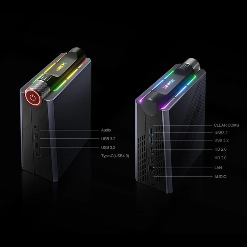 Chatreey-Mini PC AM08 AMD Ryzen 7 7735HS 680M, 8 núcleos, iluminación colorida, ordenador de escritorio para juegos, NVME, SSD, Wifi6, BT 5,0