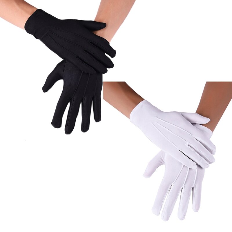 Men Spandex Thin Black White Parade Gloves Formal Tuxedo Costume Honor Guard Mittens for Coin Jewelry Silver Inspection Dropship