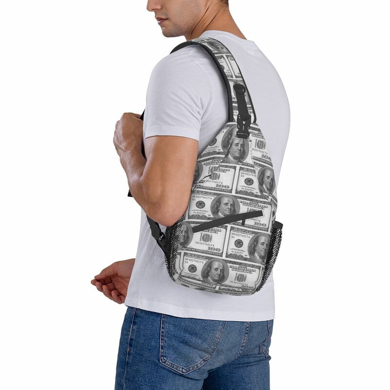 Bandolera de 100 "Dollar Bill USA", bolso de pecho, mochila de hombro con patrón de dinero, mochila de día para senderismo y ciclismo al aire libre