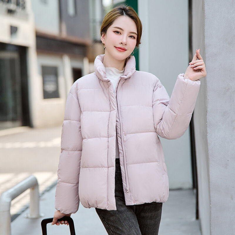Nova moda gola casaco de algodão engrossado quente mantendo solto curto algodão acolchoado casaco de pão no outono e inverno