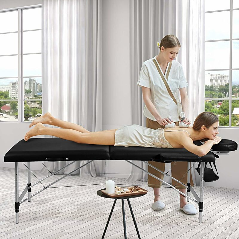 Giantex-Mesa de massagem portátil, cama dobrável, moldura de alumínio, altura ajustável, 2 vezes, salão facial profissional Tat, 84"
