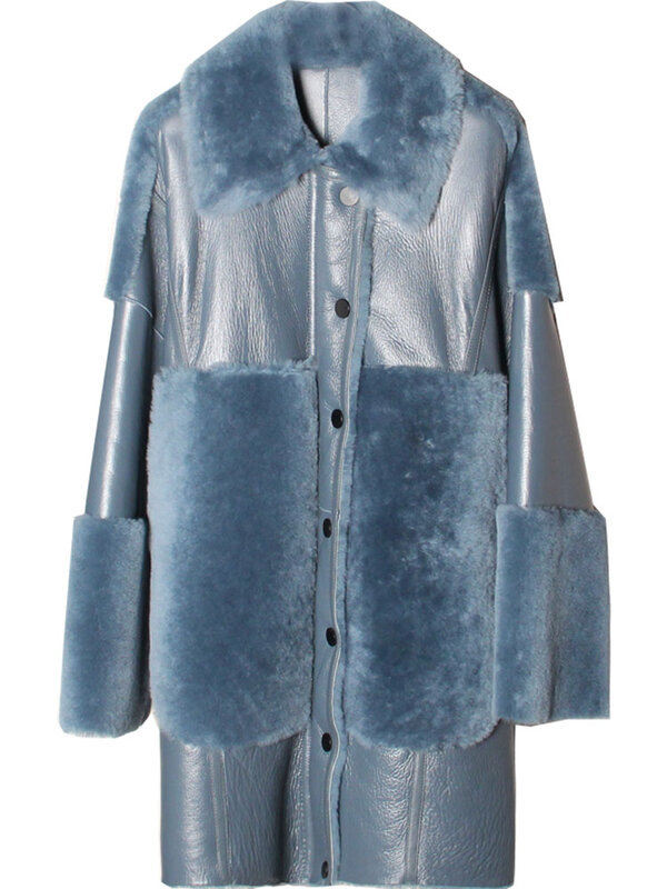 Prawdziwa owcza wełna płaszcze dla kobiet zima średniej długości naturalne futro koreański moda prawdziwej skóry kurtki futrzane Manteau Femme Hiver