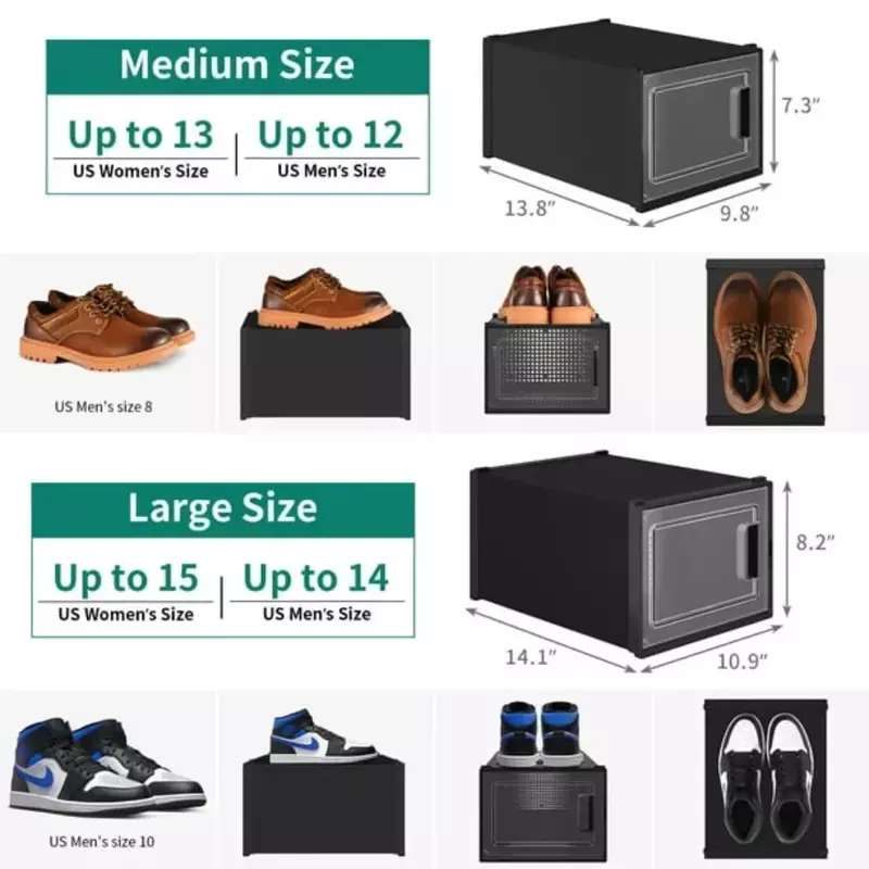 Caja de almacenamiento de zapatos de plástico apilable, estuche de exhibición de zapatillas, estante de zapatos, organizador de zapatos a prueba de polvo, paquete de 12