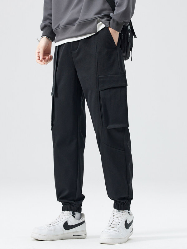 Весенне-осенние мужские брюки-карго с несколькими карманами, 300 г, тяжелая рабочая одежда из полиэстера, тонкие брюки для мужчин, повседневные штаны для бега с ремнем