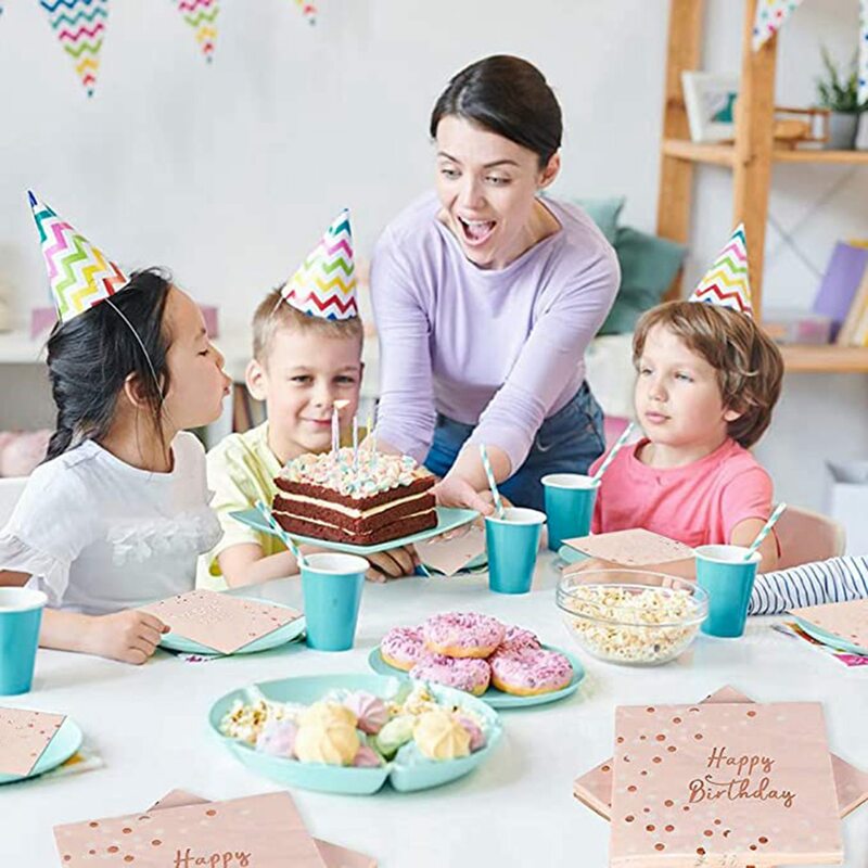 Happy Birthday Napkins 3-Ply Paper Napkins Pink Gold Table Decoration Children's Birthday Decoration