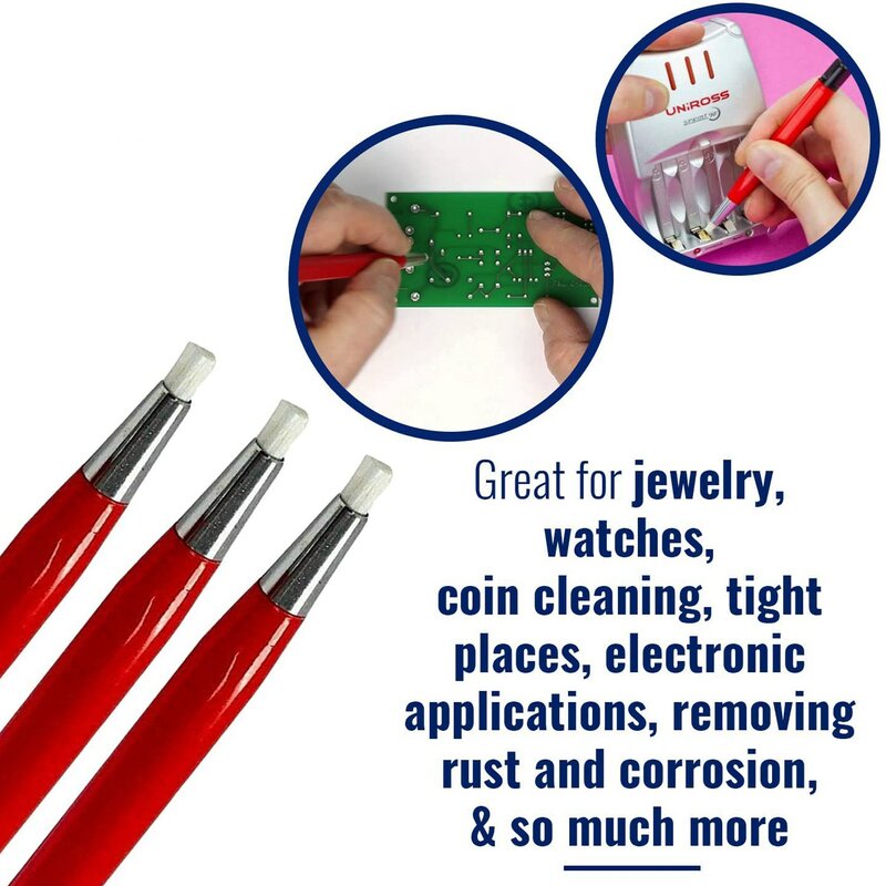 Cepillo de fibra de vidrio para rayado, pluma de 3 piezas para joyería, reloj, limpieza de monedas, aplicaciones electrónicas, eliminación de óxido y corrosión
