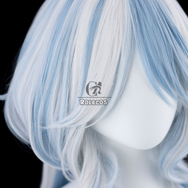 ROLECOS Genshin Impact Furina de Fontaine Focalors Cosplay Wigs 75cm Long Grey Mixed Blue Wig Heat Resistant Synthetic Hair