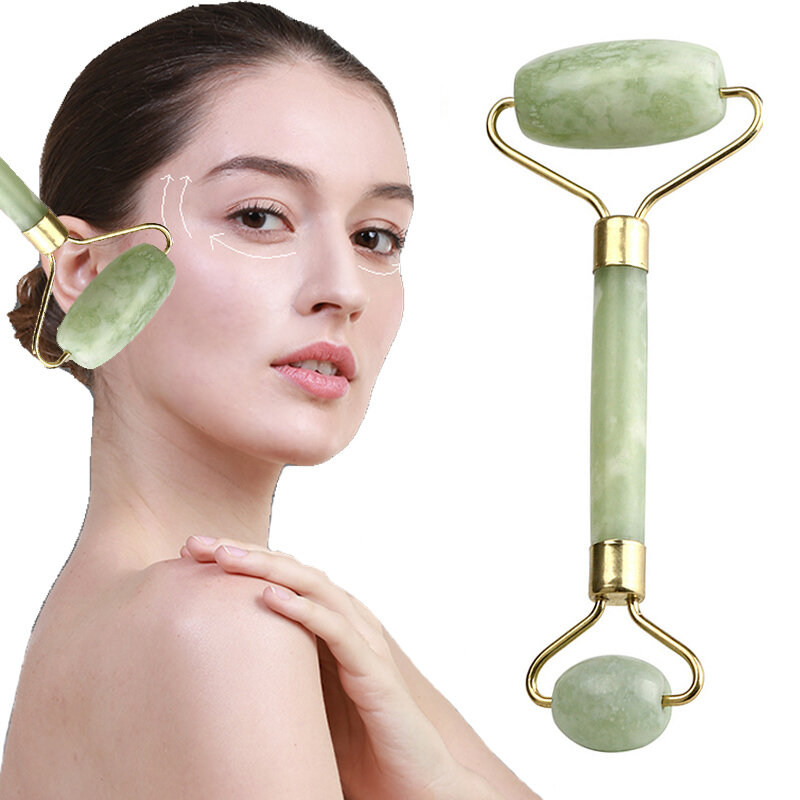 Rullo di massaggio facciale in giada naturale doppie teste pietra lifting viso rilassamento della pelle bellezza assistenza sanitaria massaggiatore viso