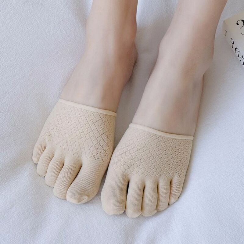 Летние хлопковые носки на половину ладони с пятью пальцами, женские невидимые носки на тонком высоком каблуке с открытым носком спереди, женские нескользящие вкладыши, носки-лодочки