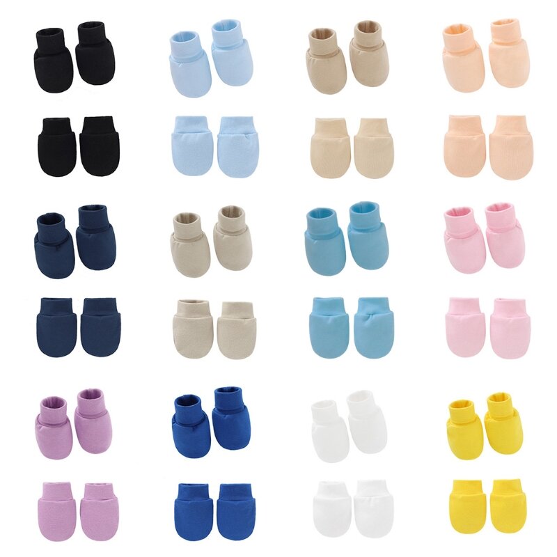 Luvas anti-arranhões Cobre os pés rosto para proteção de algodão macio mãos pés tornozelo meias para 0-12 meses bebê Handguard