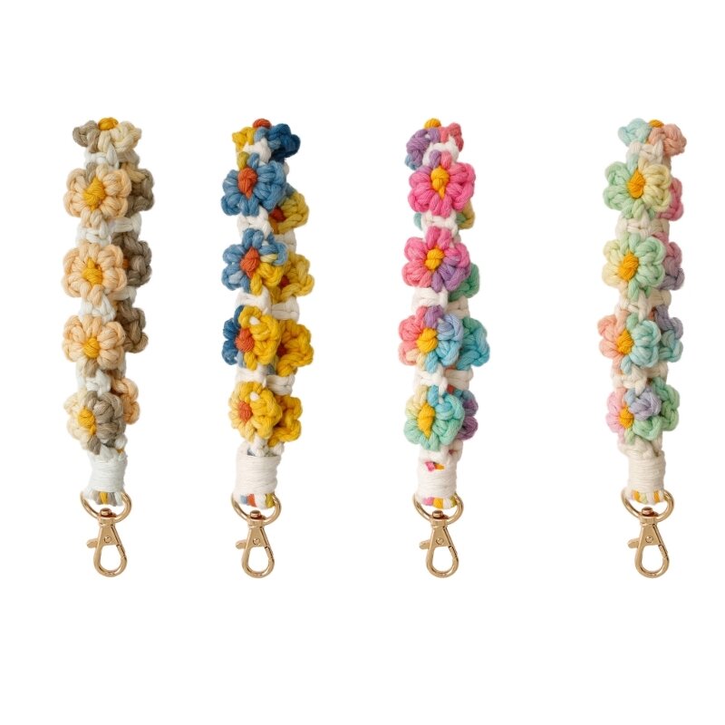 Macramé porte-clés Boho fait à main fleur colorée bracelet porte-clés lanière