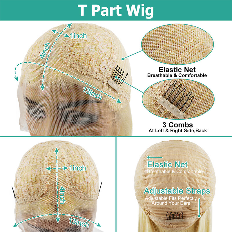 Peluca de cabello humano rubio platino para mujer, postizo de encaje frontal HD, parte en T, brasileño, Remy, prearrancado