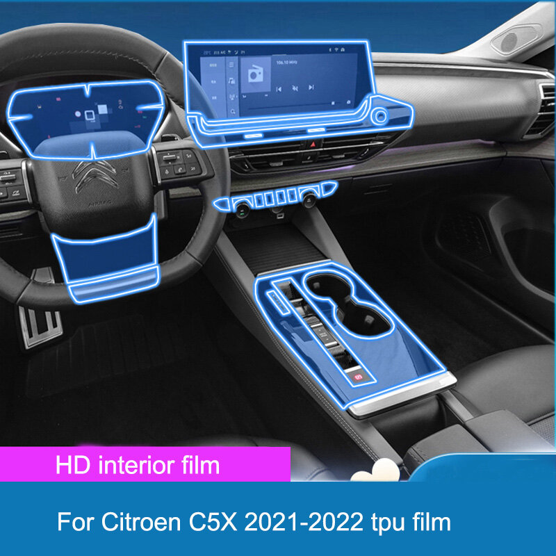 TPU สำหรับซีตรอง C5X C5-X 2021 2022สติกเกอร์ภายในรถยนต์แบบใสฟิล์มติดไฟรถคอนโซลกลางแผงควบคุมเกียร์ประตูรถ