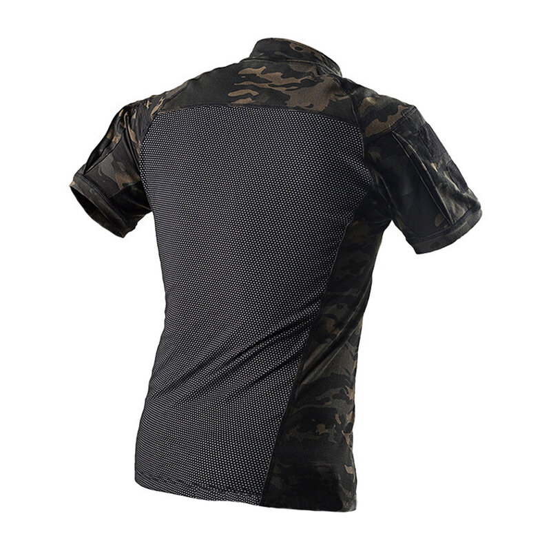 Military Tactical Short Sleeve Camouflage T Shirt Men's Black Camo Hiking Hunting Shirts Army Airsoft Paintball Combat Clothing