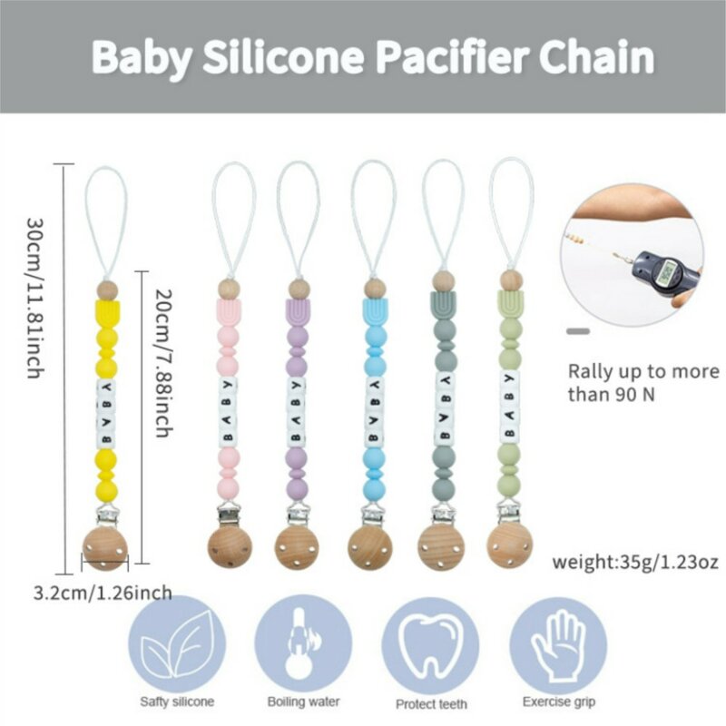 Silicone clipe de chupeta com nome personalizado para o bebê, porta-chupeta com corrente, cor do arco-íris, brinquedos de dentição, presente para recém-nascido