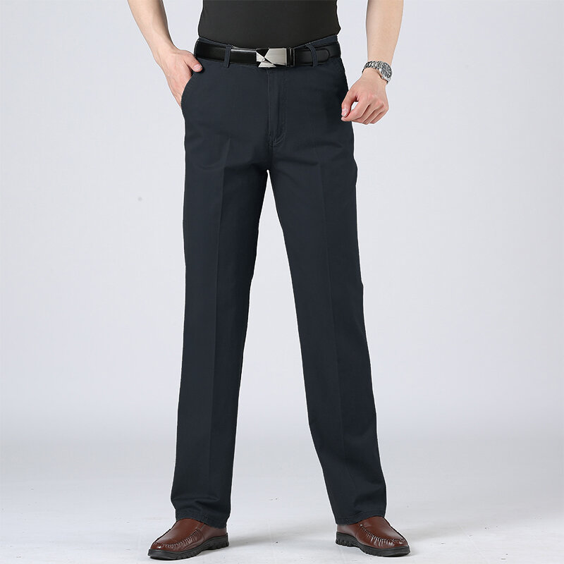 Codzienne codzienne codzienne spodnie męskie odzież do pracy w jednolitym kolorze wiosenne letnie stylowe proste, dopasowane spodnie z zamkiem i guzikiem