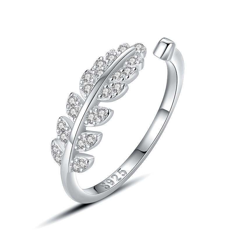 Colore argento fresco dolce ramo foglia temperamento personalità moda femminile alla moda ridimensionabile anelli di apertura SRI025