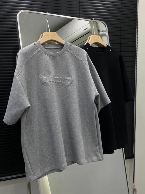 原宿-男性用半袖ルーズTシャツ,カジュアルな韓国のレターデザイン,立体的なプリント,夏,新しいスタイル