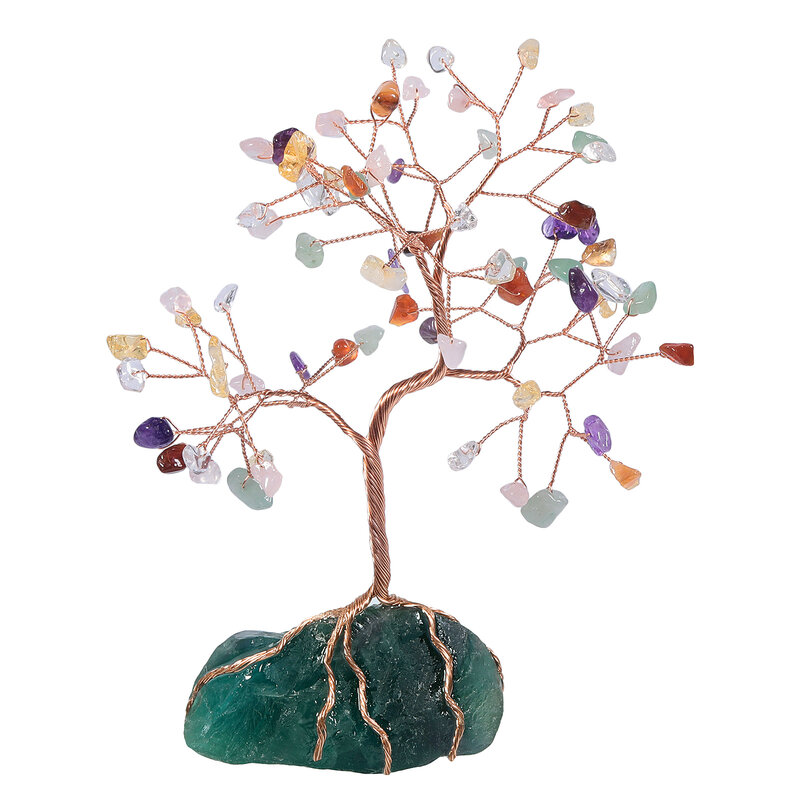 Natural Crystal Money Tree With Raw Fluorite Base Healing Gemstone For Luck And Wealth Home Decoration