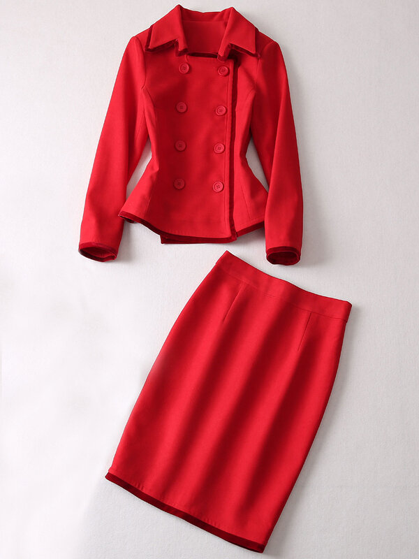 Conjunto de meia saia, jaqueta vermelha e lápis, alta qualidade, fino, terno casual, elegante, único, festa, moda celebridade, novo, outono
