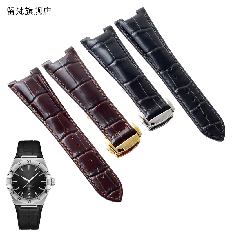 Correa de reloj de cuero de alta calidad para hombre, pulsera de negocios con muesca de 25-13mm para Omega constelación serie 131,13
