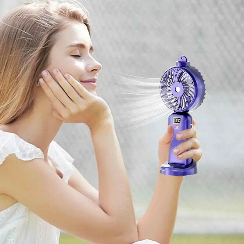 Portable Misting Fan Collapsible Speed Adjustable Rechargeable Hand Fan Travel Cooling Mist Fan For Outdoor Activities Battery