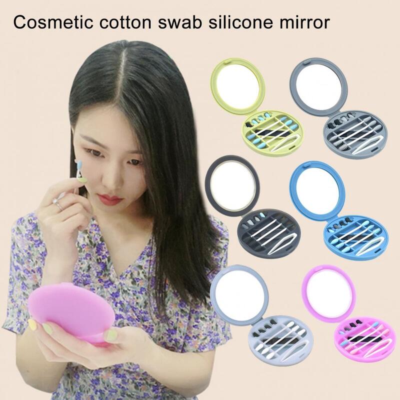 Mini Mirror Safe Multifunctional Makeup Tweezers Double-ended Silicone Cotton Swabs for Female
